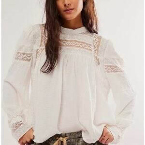 Free People It Takes Two Lace Blouse White Large Boho